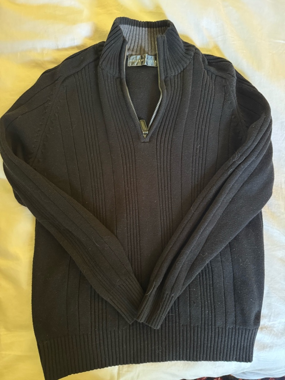 Oscar de la Renta Black Ribbed Half-Zip Sweater